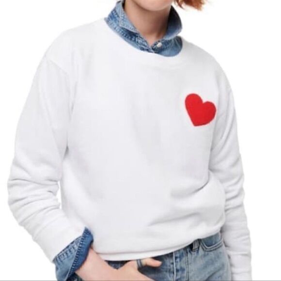 J. Crew Heart Appliqué Crew Neck White Sweatshirt XXS - Picture 1 of 6